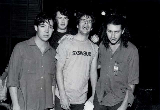 Miles Zuniga, Bill David, Mojo Nixon & Ricky Gelb at SXSW 1989.