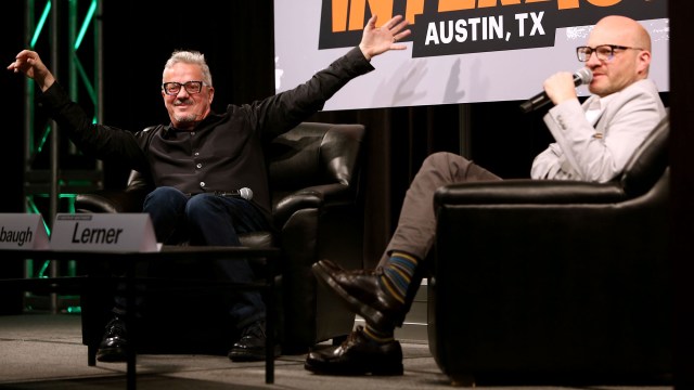 Musician Mark Mothersbaugh (L) and Adam Lerner, Director of the Museum of Contemporary Art Denver