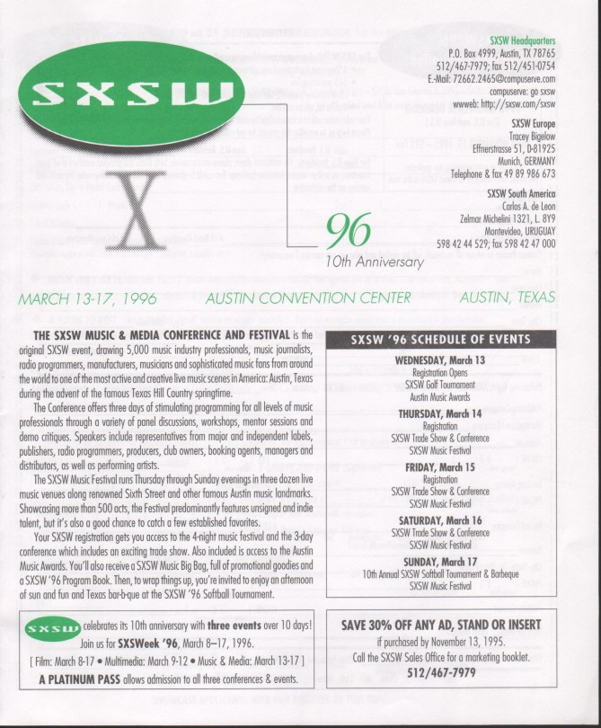 SXSW 1996 Brochure