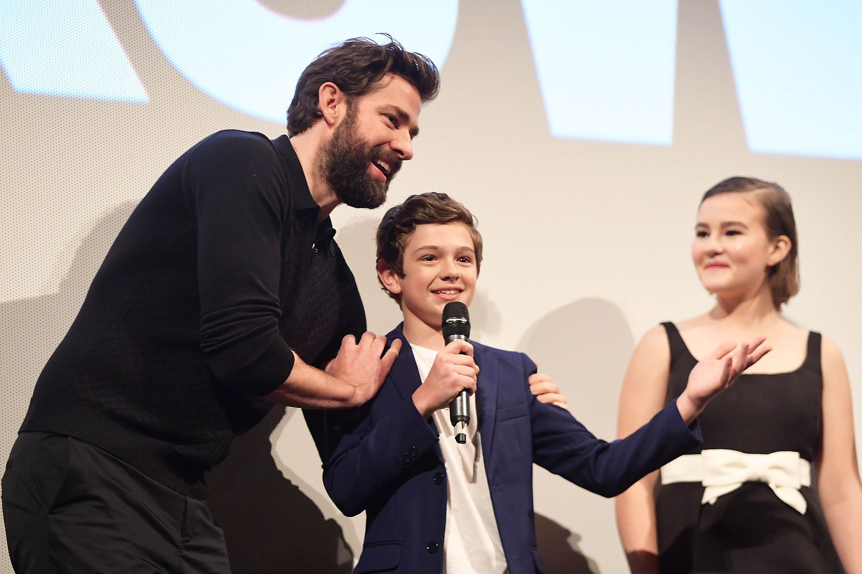 John Krasinski, Noah Jupe,and Millicent Simmonds at the Q&A for A Quiet Place.