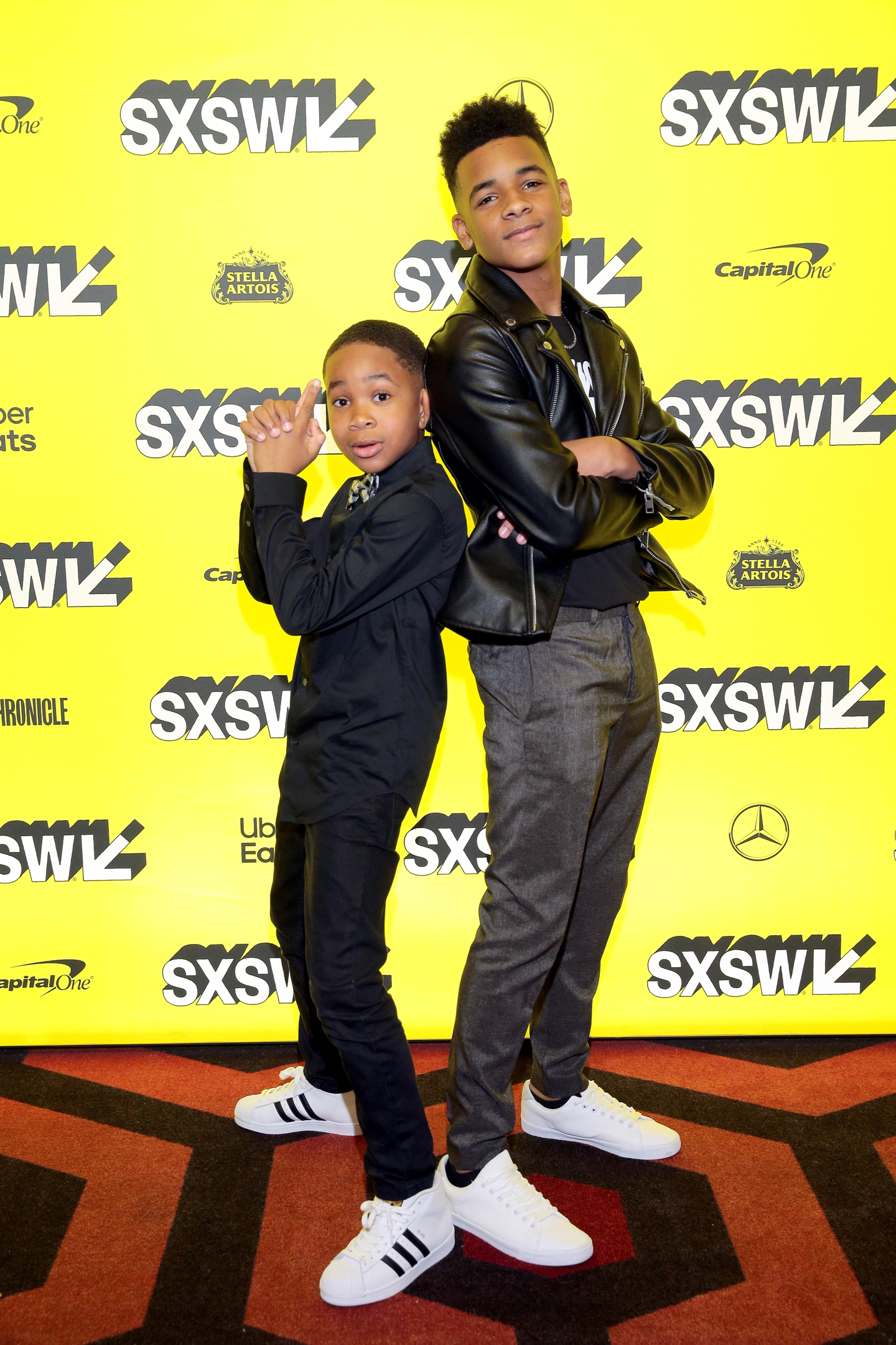 (L-R) Cayden K. Williams and Akili McDowell attend the 'David Makes Man' Premiere at the Alamo Lamar.