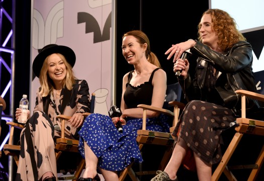 AUSTIN, TX - MARCH 11: (L-R) Olivia Wilde, Katie Silberman, and Jessica Elbaum speak onstage at Featured Session: 