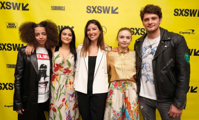 Carly Stone (center) and actors attend the premiere of The New Romantic. Photo by Ismael Quintanilla/Getty Images for SXSW.