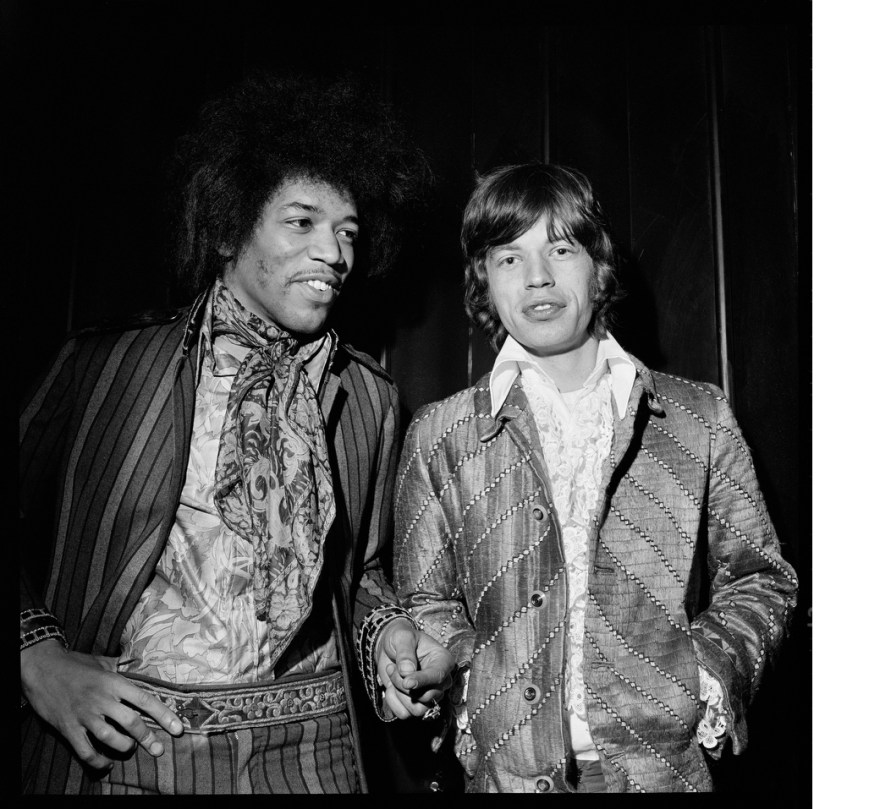 Jimi Hendrix and Mick Jagger at Top of the Pops taping, May 4, 1967. © Alec Byrne.