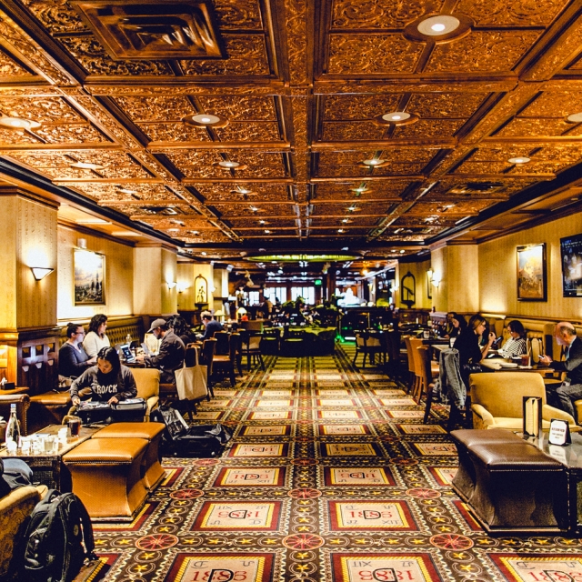 view of the bar inside the Driskill Hotel in Austin, Texas