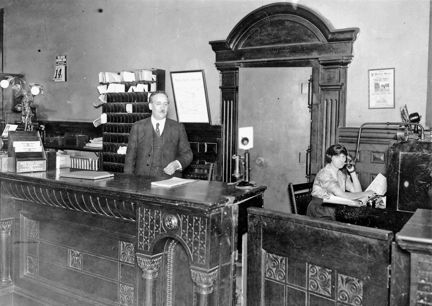 vintage front desk image of the Driskill Hotel in Austin, Texas