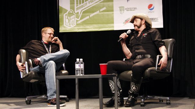 Lemmy Kilmister speaks with Philip Freeman at SXSW 2010. Photo by Sarah Boger.