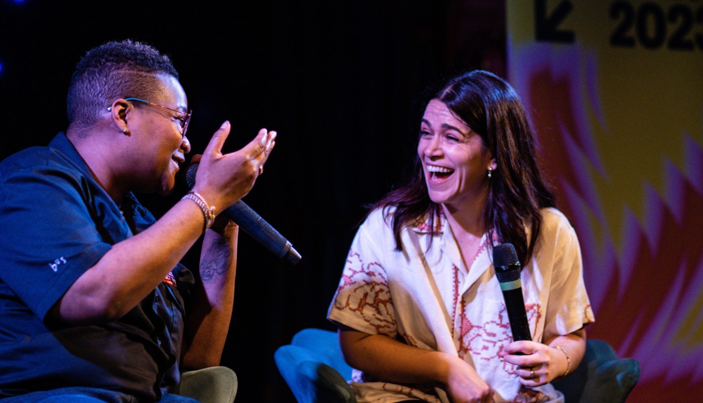 Sam Jay and Abbi Jacobson in Funny Thing About Breaking Up the Boys Club - photo by Becky Stinehour - SXSW Comedy Festival