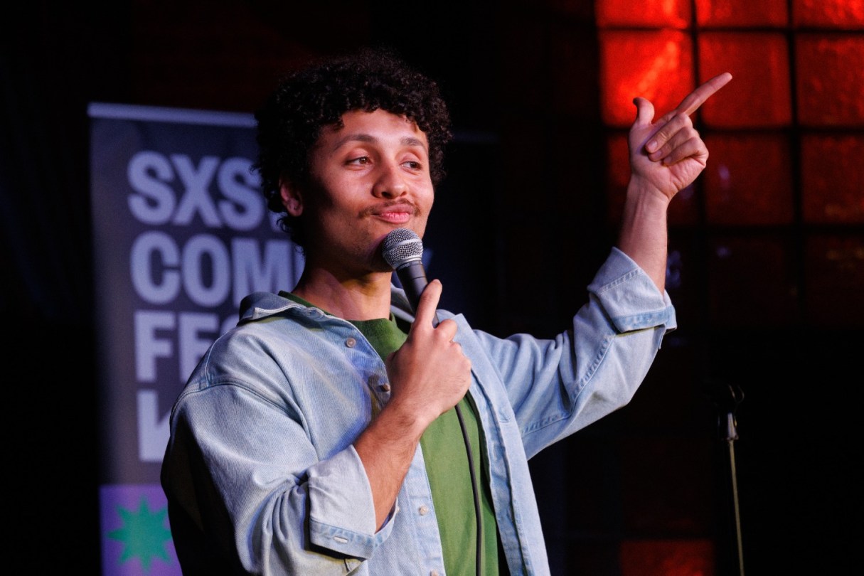 Jaboukie Young-White performing on Only Murderers In The Building - SXSW Comedy Festival - photo by Mindy Tucker