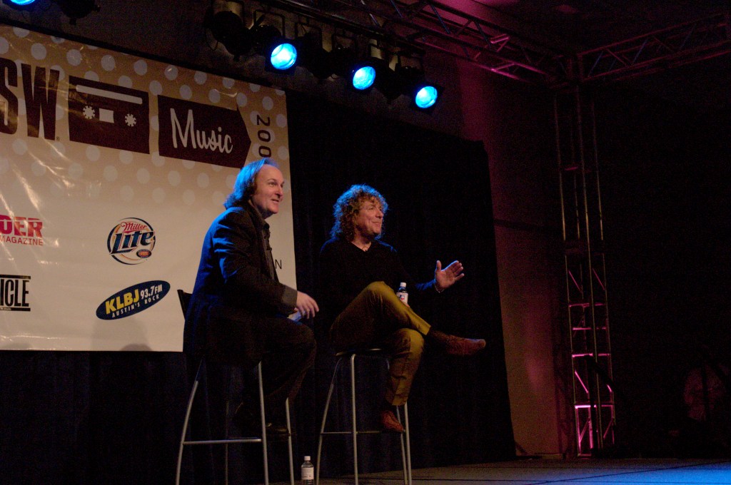 Bill Flanagan & Robert Plant at SXSW 2005. Photo by Charlie Llewellin.