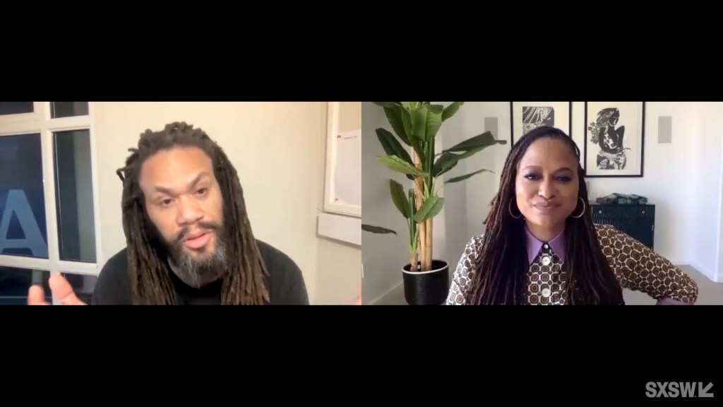 From left: Franklin Leonard and Ava DuVernay speak at the featured session “ARRAY Crew – Disruption Through Diversity” during SXSW Online on March 19, 2021.