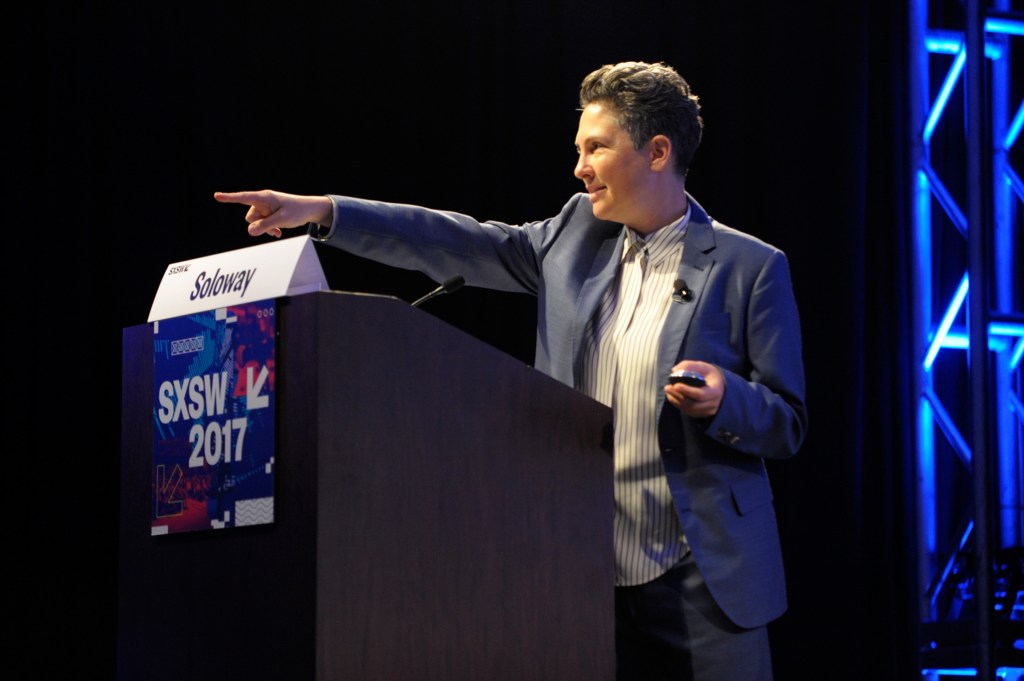 AUSTIN, TX - MARCH 11: Filmmaker Jill Soloway speaks onstage at the Film Keynote during 2017 SXSW Conference and Festivals at Austin Convention Center on March 11, 2017 in Austin, Texas. (Photo by Nicola Gell/Getty Images for SXSW)